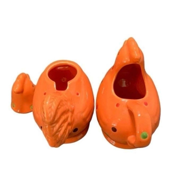 Teatime Set Temptations Orange Polka Dot Chicken Rooster Creamer & Sugar Pot Set - Picture 3 of 6